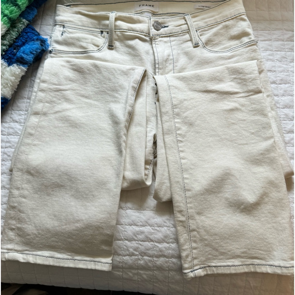 Frame white jeans with blue stitching
